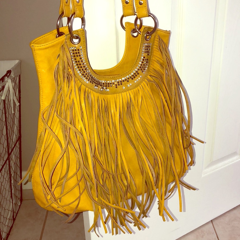 Vieta mustard yellow fringe purse